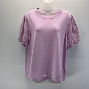 J Crew Purple Eyelet Ruffle Top Cotton Women’s XXL Smocked Sleeve Blouse